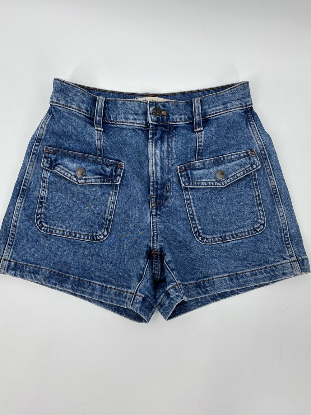 (E-573) Madewell Front-Pocket High-Rise Jean Shorts in Blue Wash